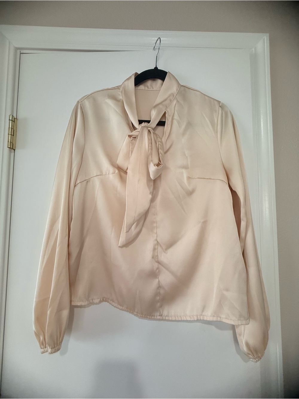 Tie-Neck Satin Blouse - Cream